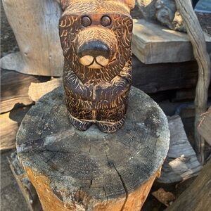 Handcrafted Brown Bear Wood Sculpture